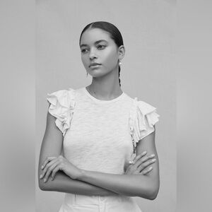 Goldie White Slub Peplum Ruffle Sleeve Tee S/M NWOT